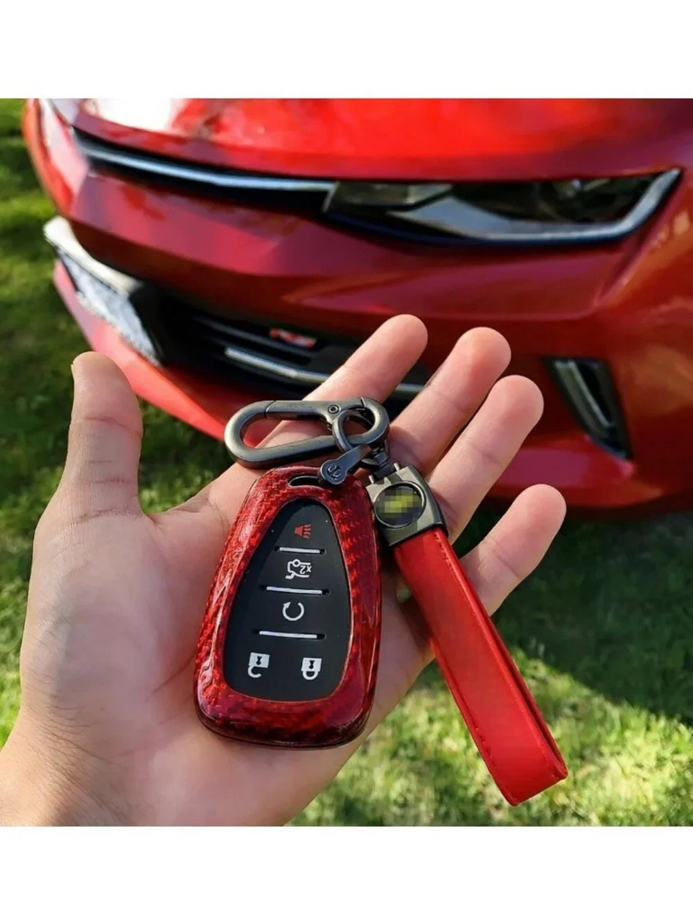 Red Carbon Fiber Key Fob Cover Case for Chevy Camaro, Malibu, Cruze, Spark, Volt